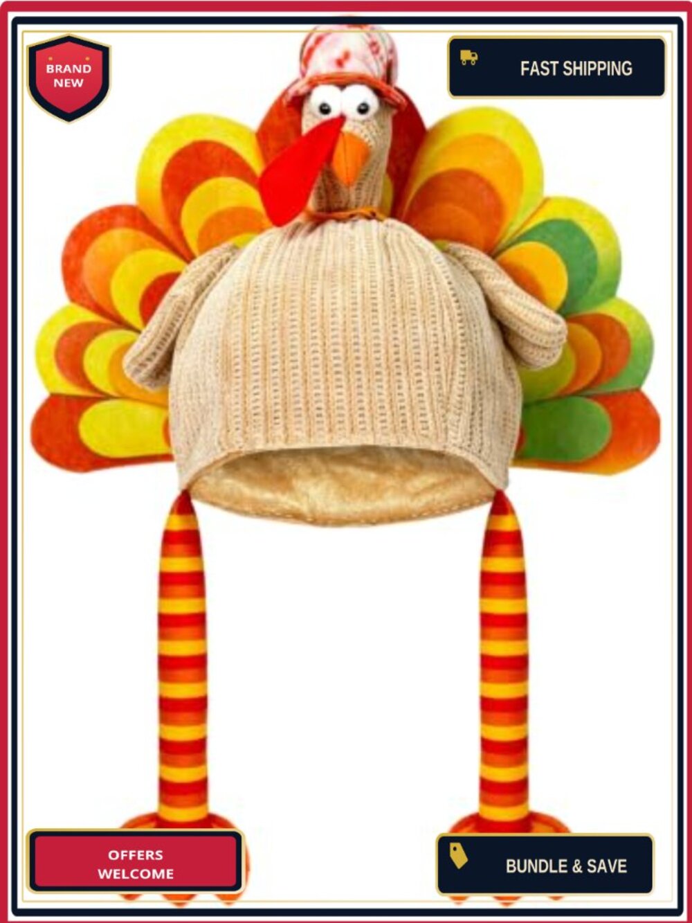 Plush Turkey Hat Thanksgiving Costume Headwear One Size Fits Most Adults